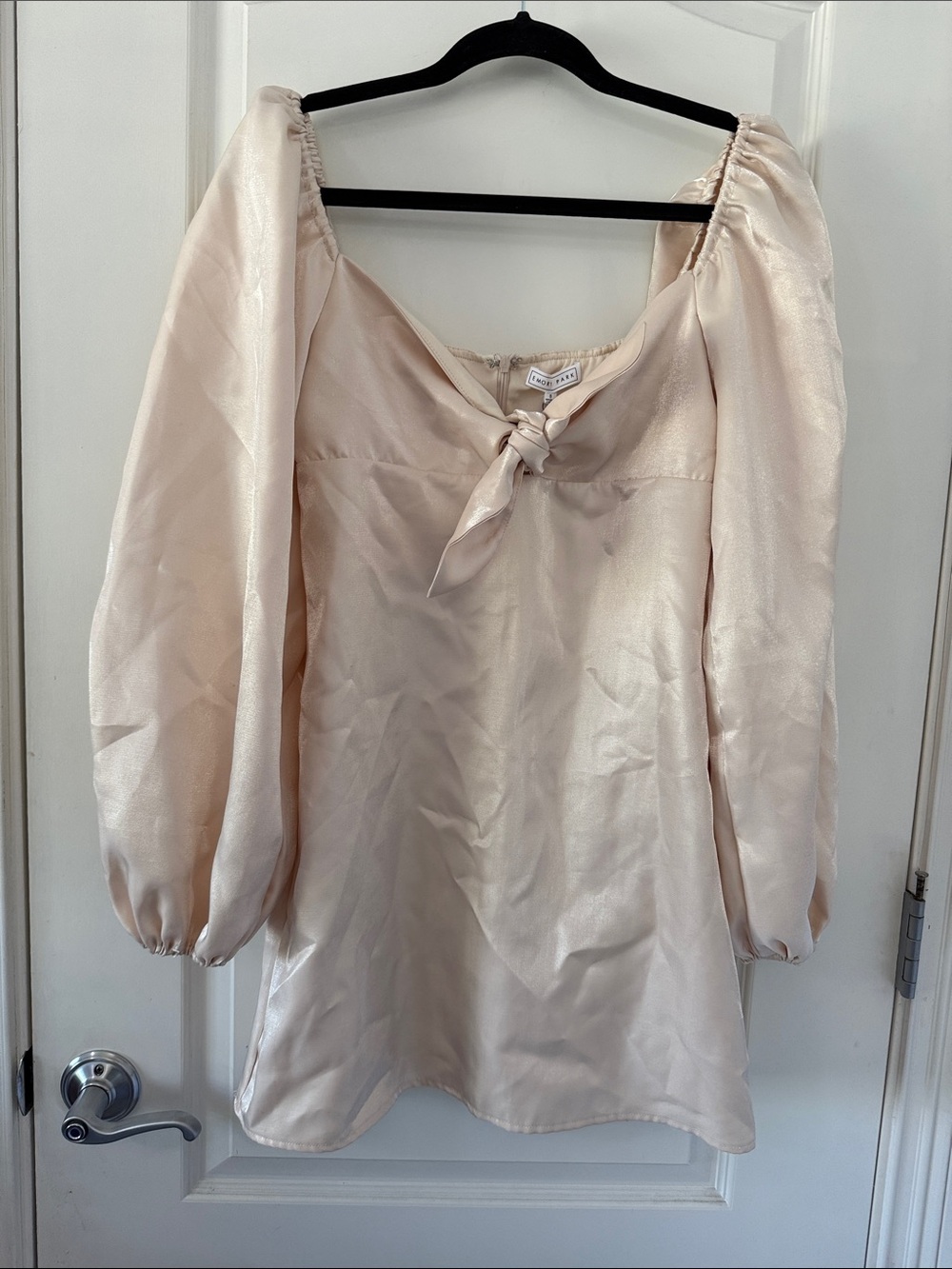 emory park Satin Puff-Sleeve Mini Dress in Light Blush